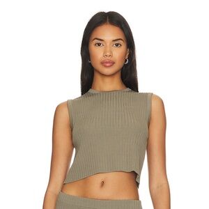 L'Academie Idola Rib Top in Muted Olive Green